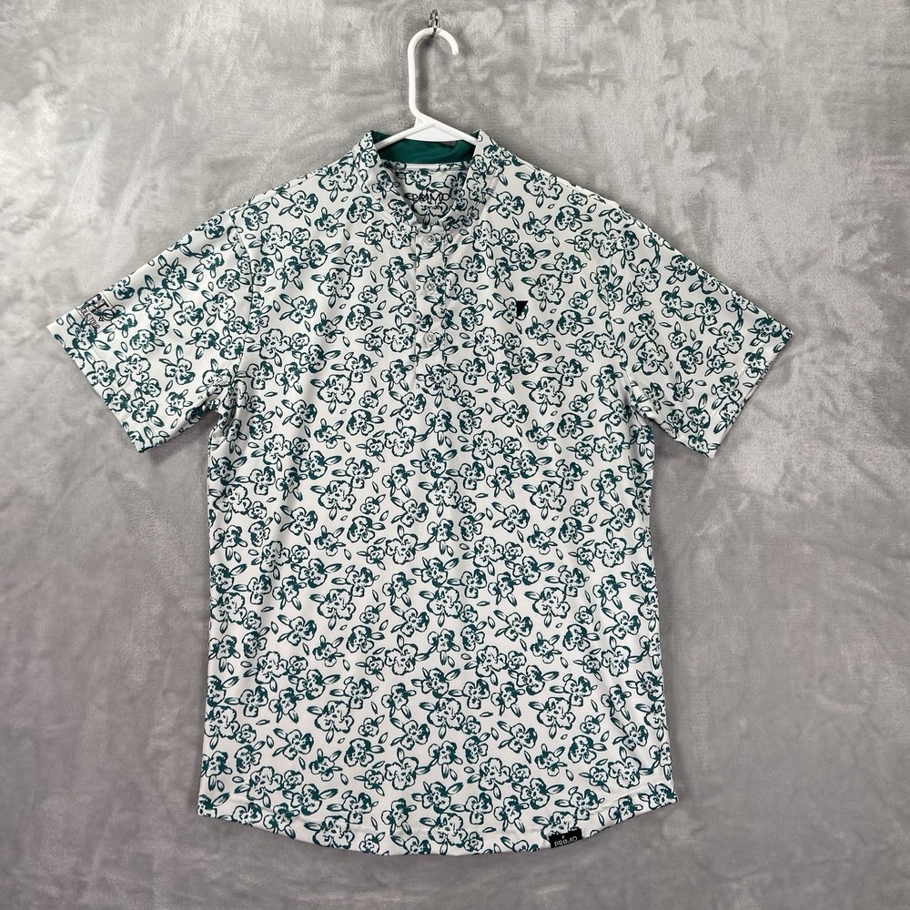 Primo Golf Shirt Mens Small Polo Band Blade Collar Floral AOP Performance Casual